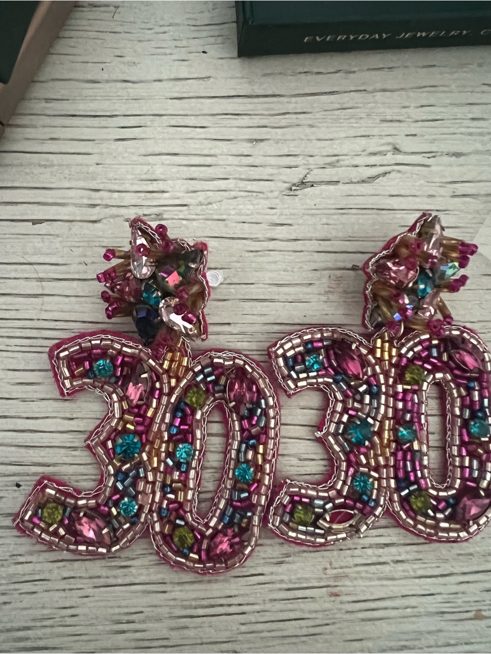 Birthday Hand-Beaded Pink Statement '30' Earrings with Multicolor Accents